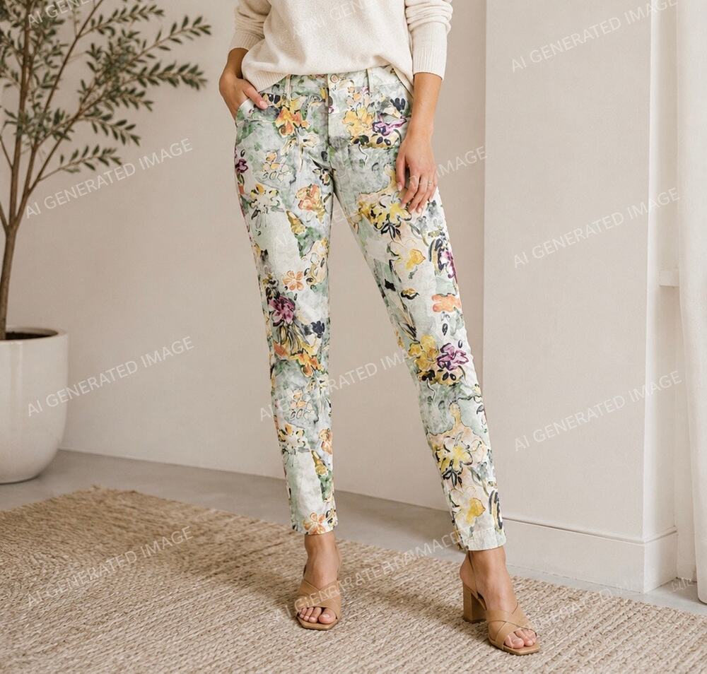 Peruvian Connection Floral Print Skinny Jeans Women’s US 12 Cotton Stretch